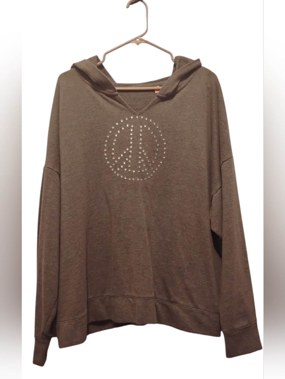 3X Gray Studded Peace Sign Hoodie